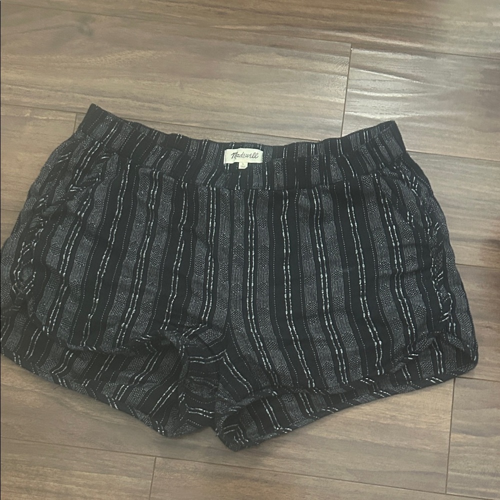Madewell Women's Black and Gray Striped High Waist Shorts